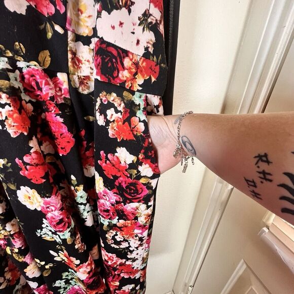 Torrid-Plus Size - Woman’s Size 4X Mini Scuba Illusion Neck Dress Black Floral - Picture 12 of 13